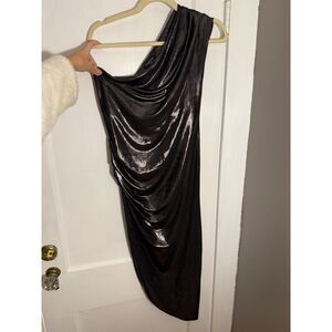 Bebe One Shoulder Gunmetal Black Silver Shimmery Dress